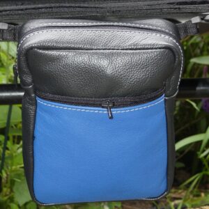 Black & Royal Blue Leather Wheelchair Bag (Under Seat)
